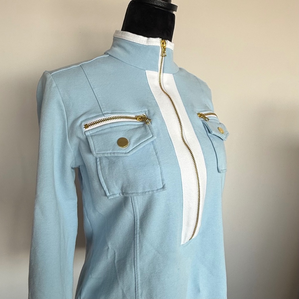 Boston Proper Light Blue Zip Up & Gold Accents